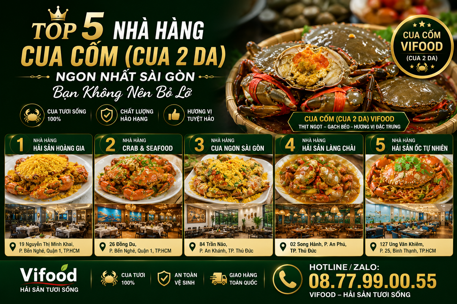 Top 5 Nhà Hàng Cua Cốm (Cua 2 Da) Ngon Nhất Sài Gòn Bạn Không Nên Bỏ Lỡ