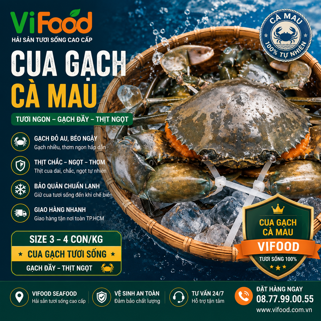 Cua Gạch Cà Mau (3–4 Con/Kg)