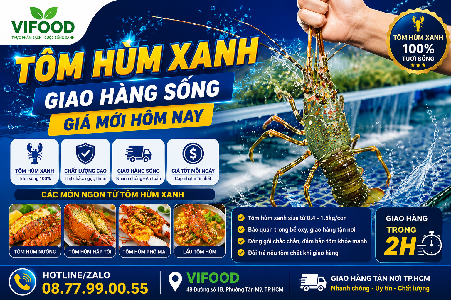 Tôm Hùm Xanh – Giao Hàng Sống, Giá Mới Hôm Nay