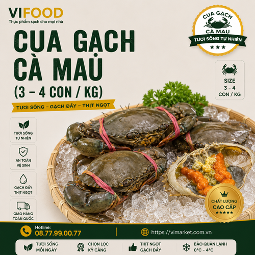 Cua Gạch Cà Mau (3–4 Con/Kg)