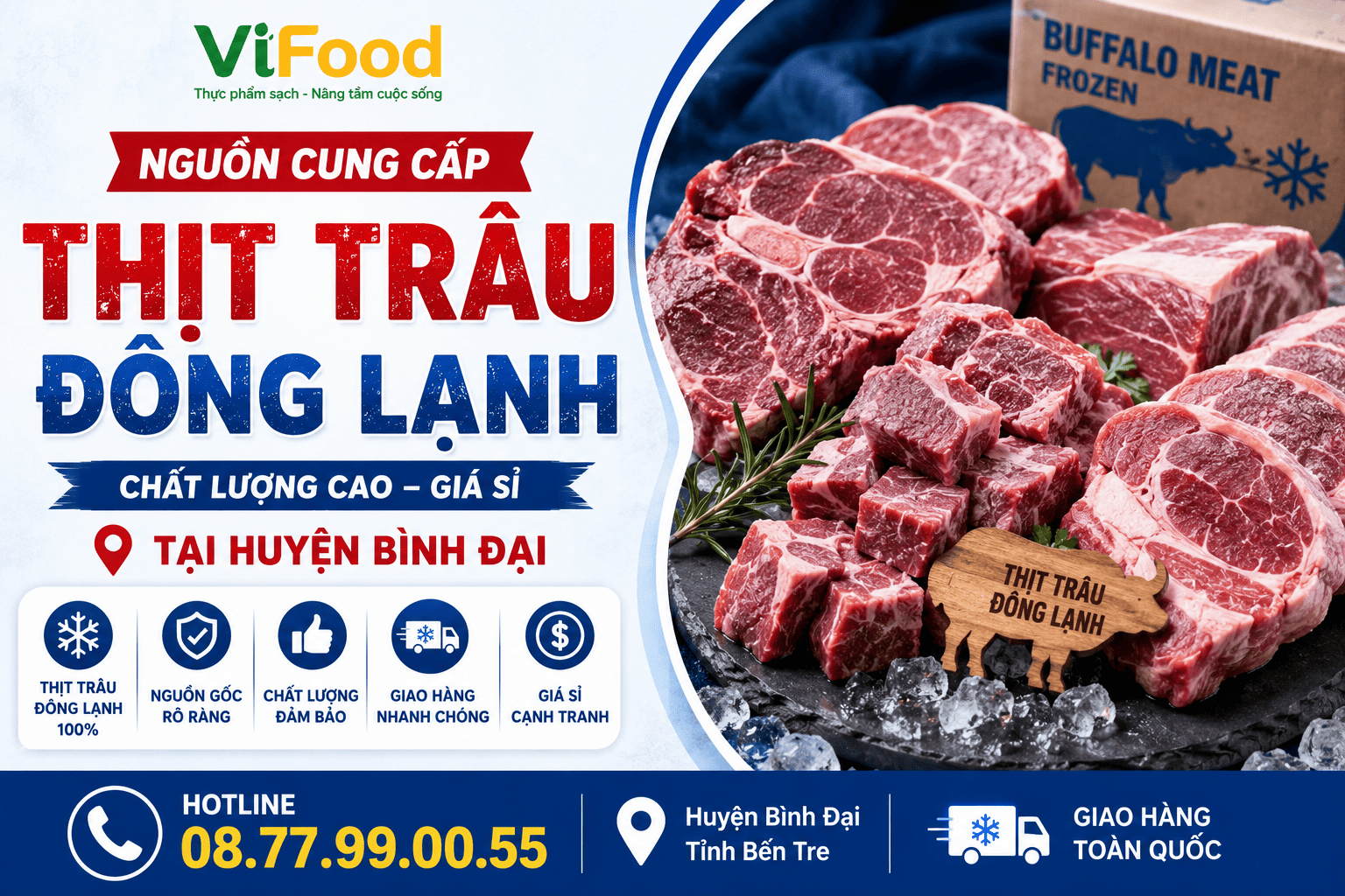 Nguồn cung cấp thịt trâu đông lạnh tại Huyện Bình Đại