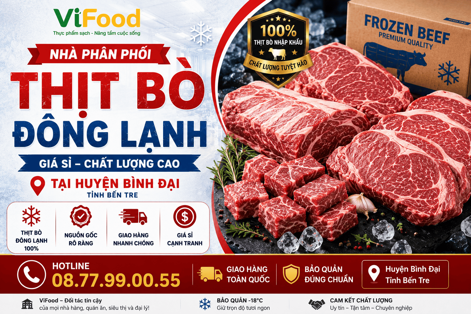 Nhà phân phối Thịt bò đông lạnh giá sỉ tại Huyện Bình Đại