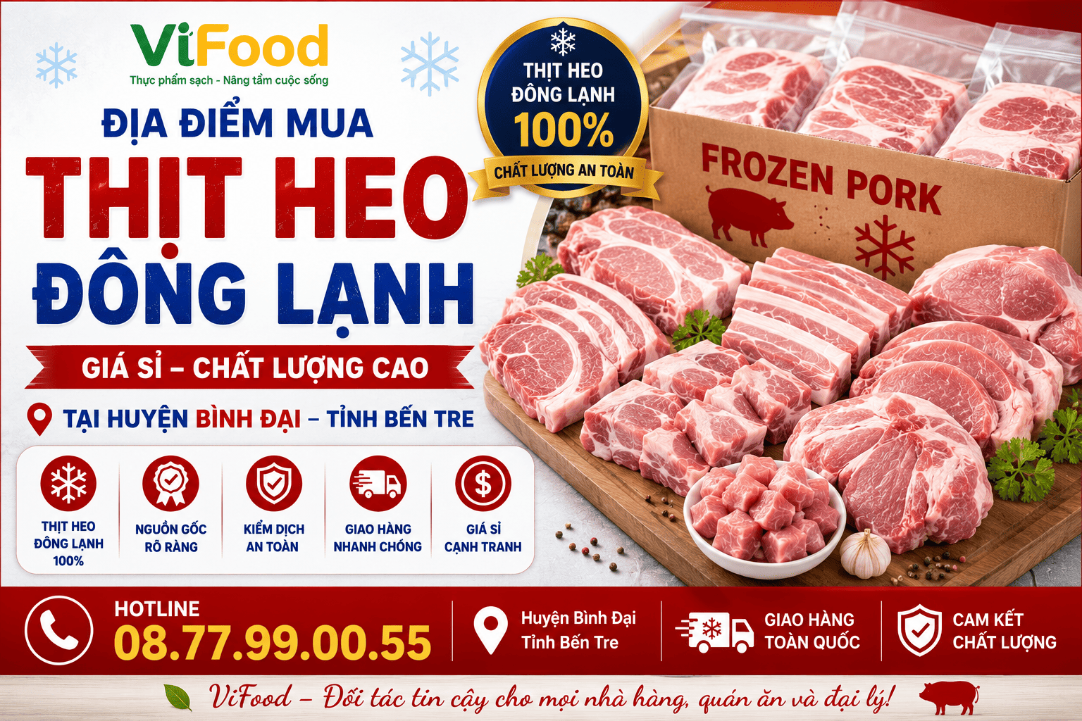Địa điểm mua Thịt heo đông lạnh giá sỉ tại Huyện Bình Đại