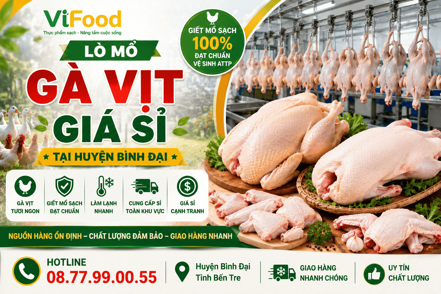 Lò mổ gà vịt giá sỉ tại Huyện Bình Đại