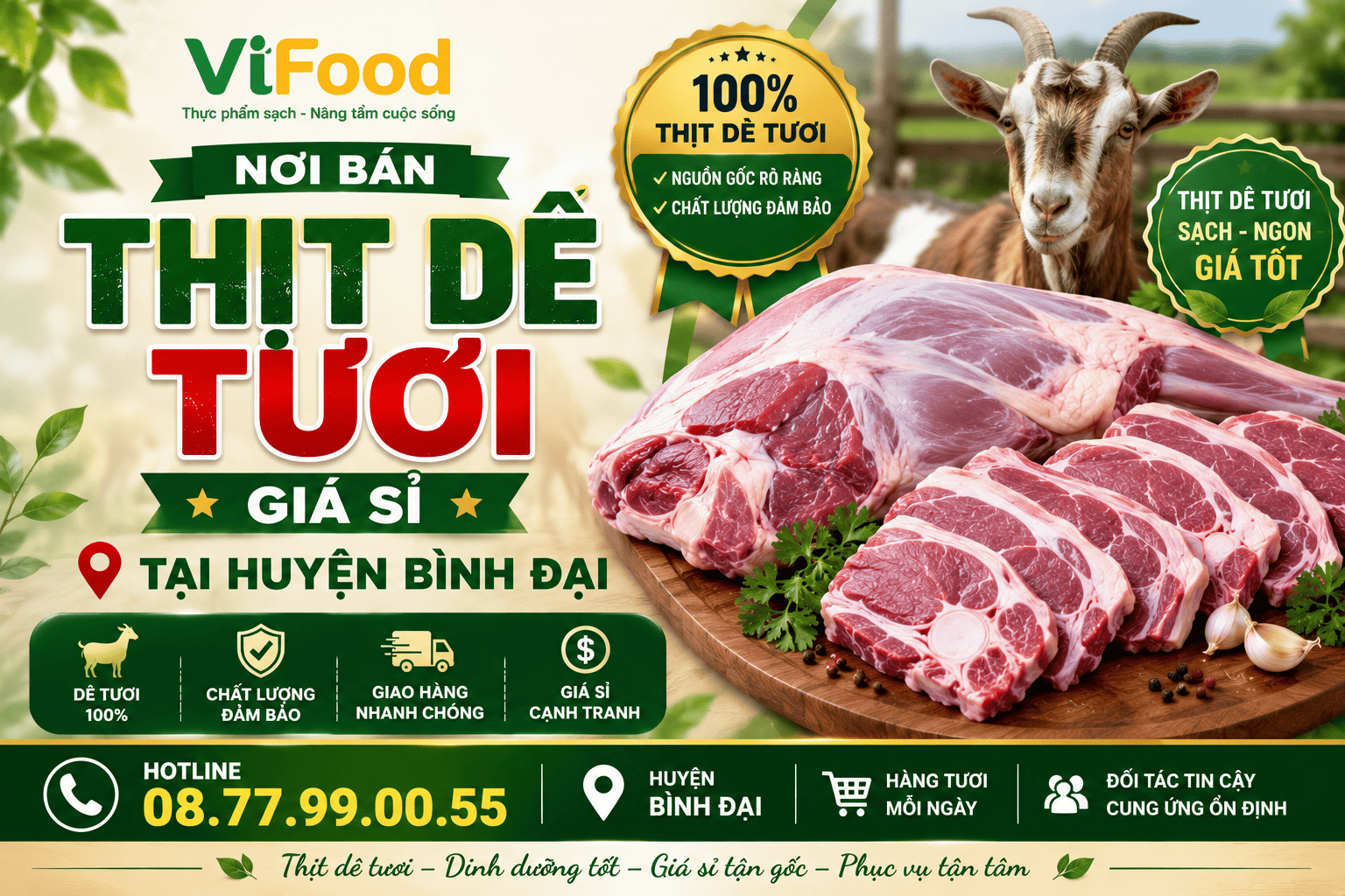 Nơi bán Thịt dê tươi giá sỉ tại Huyện Bình Đại