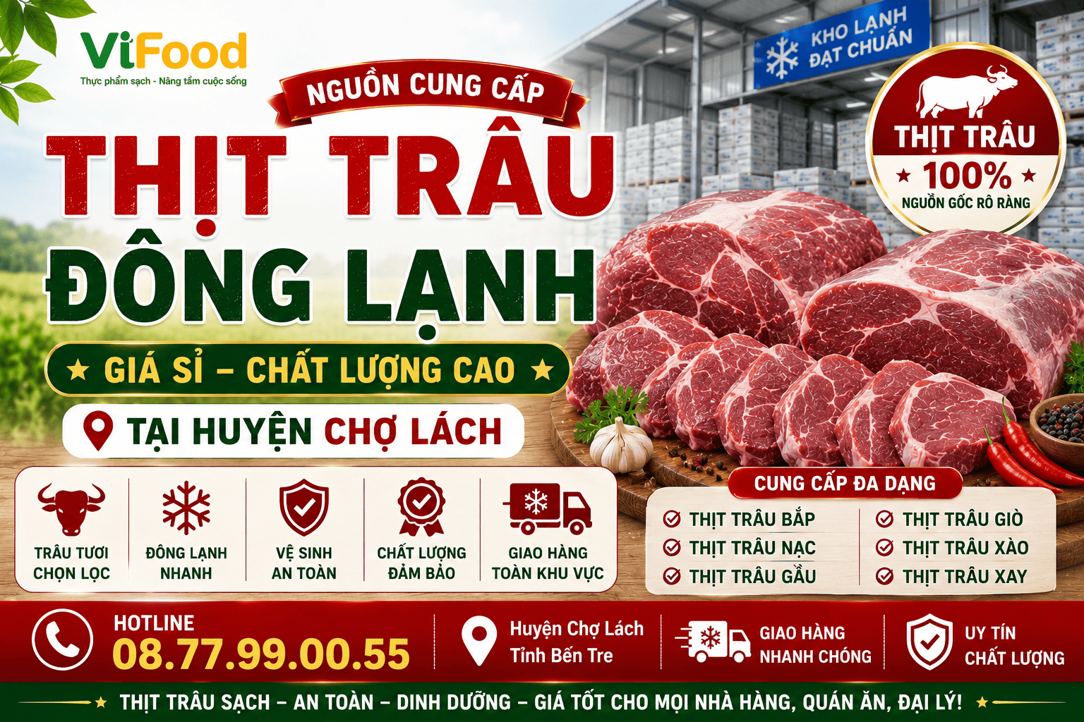 Nguồn cung cấp thịt trâu đông lạnh tại Huyện Chợ Lách