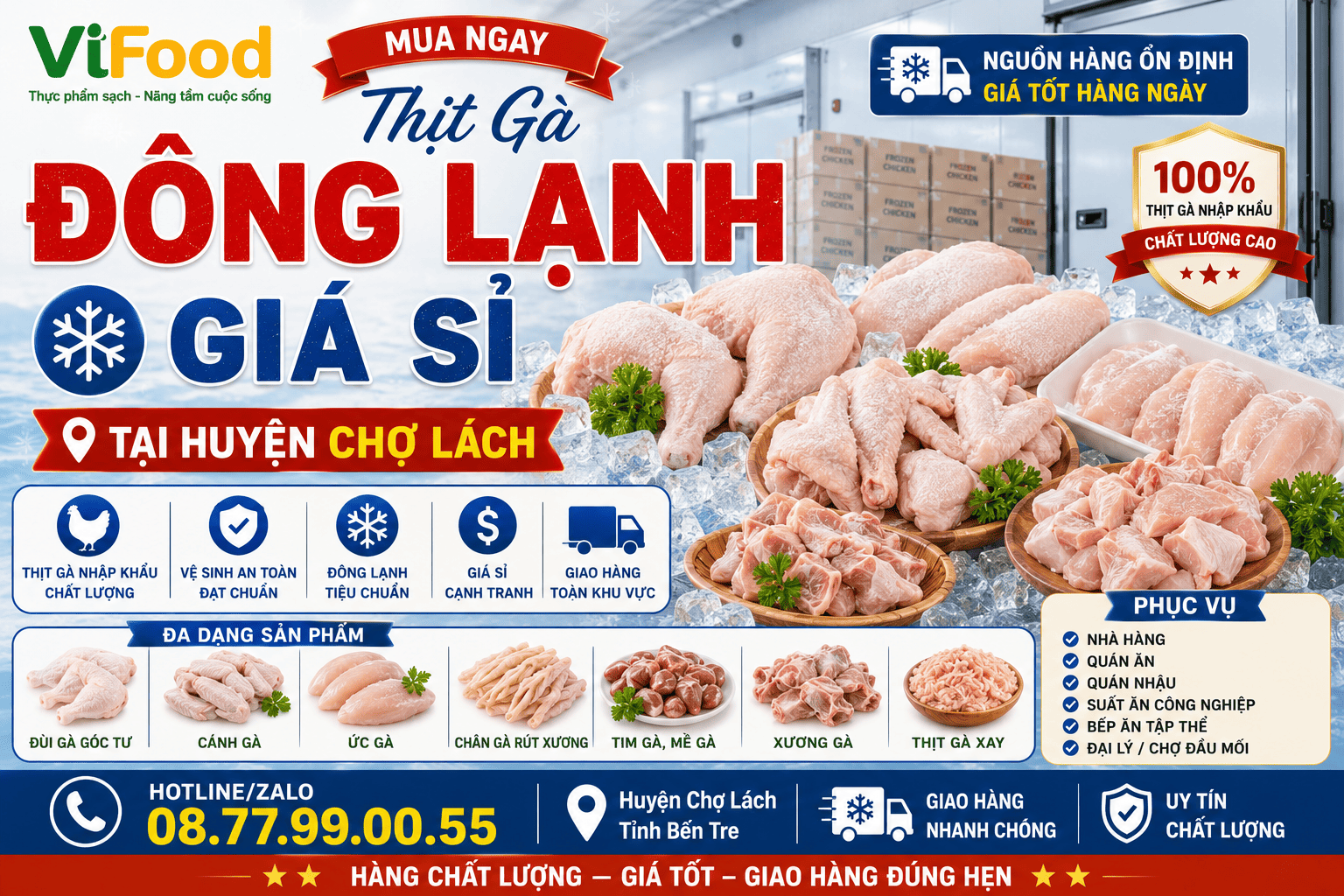 Mua Thịt gà đông lạnh giá sỉ tại Huyện Chợ Lách