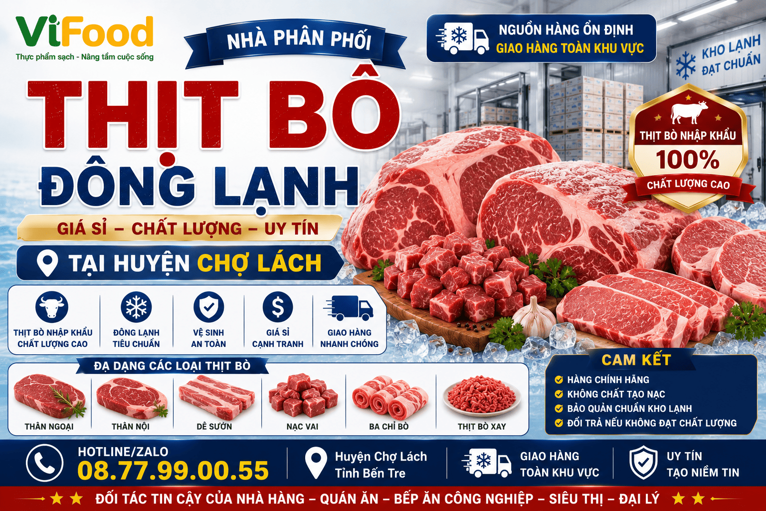 Nhà phân phối Thịt bò đông lạnh giá sỉ tại Huyện Chợ Lách