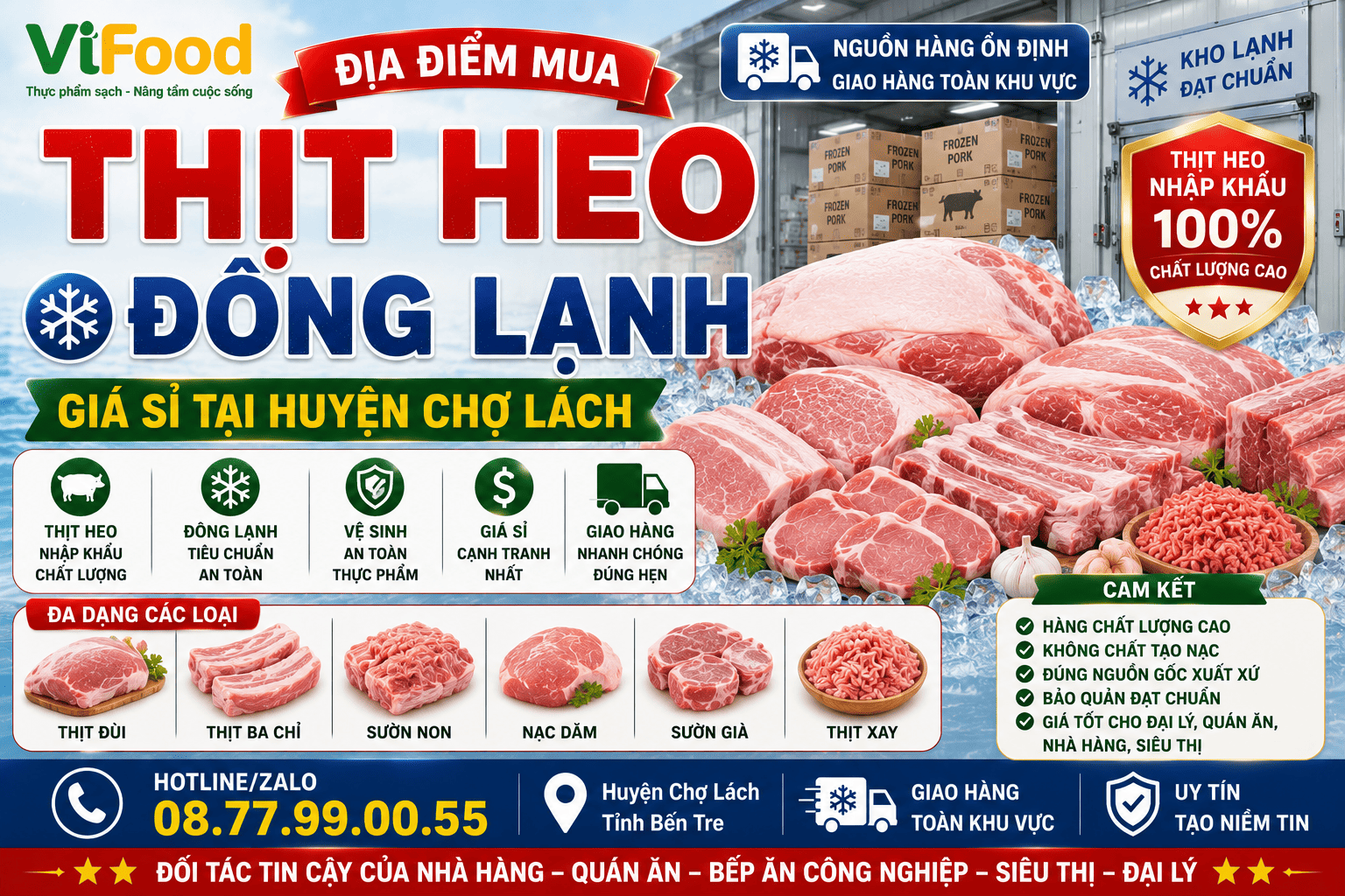 Địa điểm mua Thịt heo đông lạnh giá sỉ tại Huyện Chợ Lách