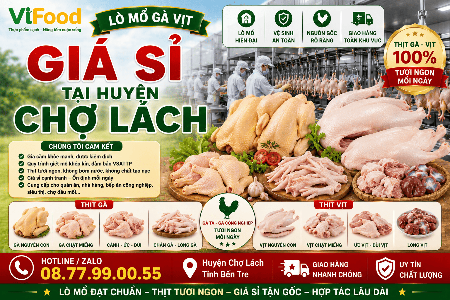 Lò mổ gà vịt giá sỉ tại Huyện Chợ Lách