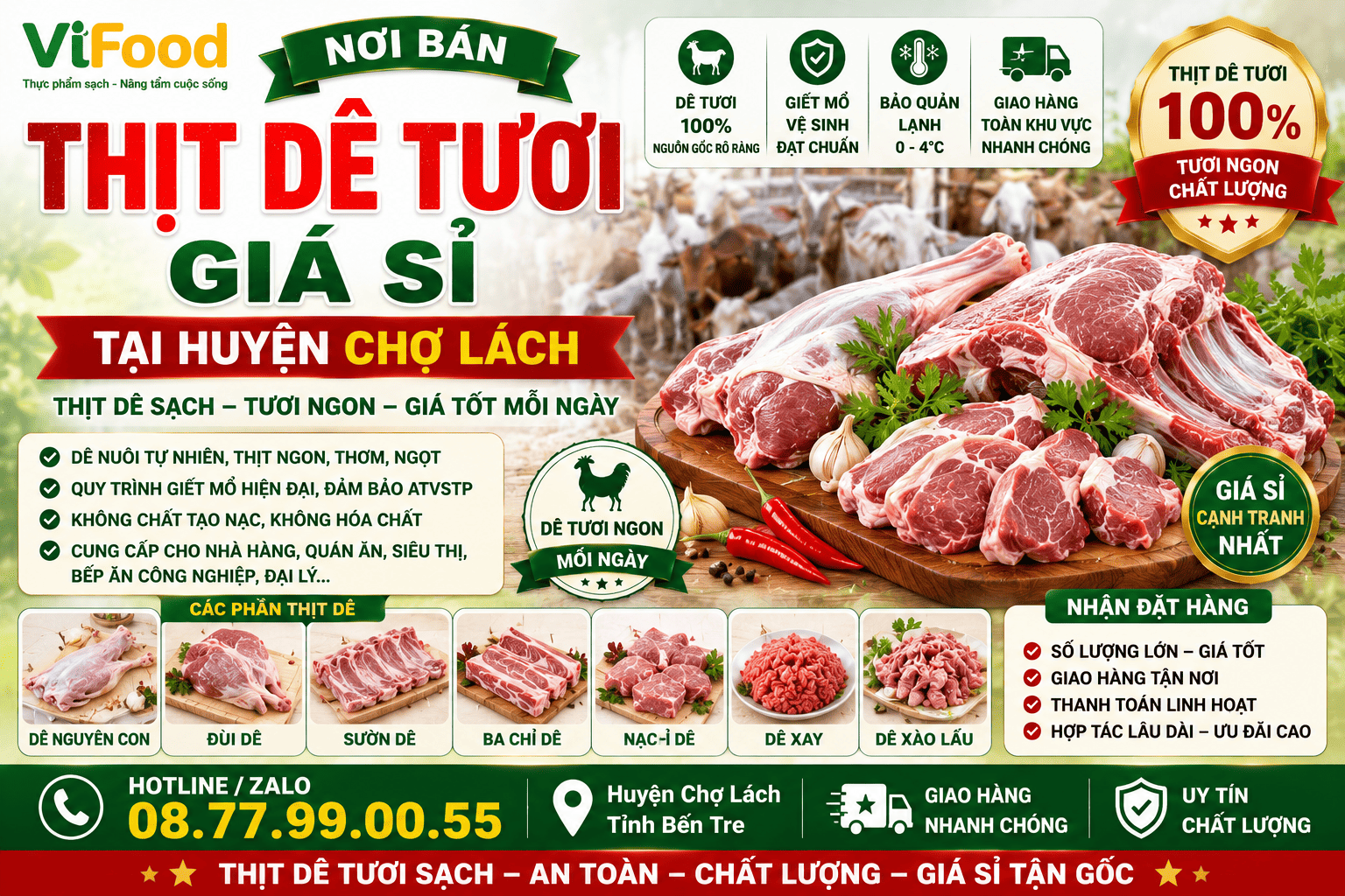 Nơi bán Thịt dê tươi giá sỉ tại Huyện Chợ Lách