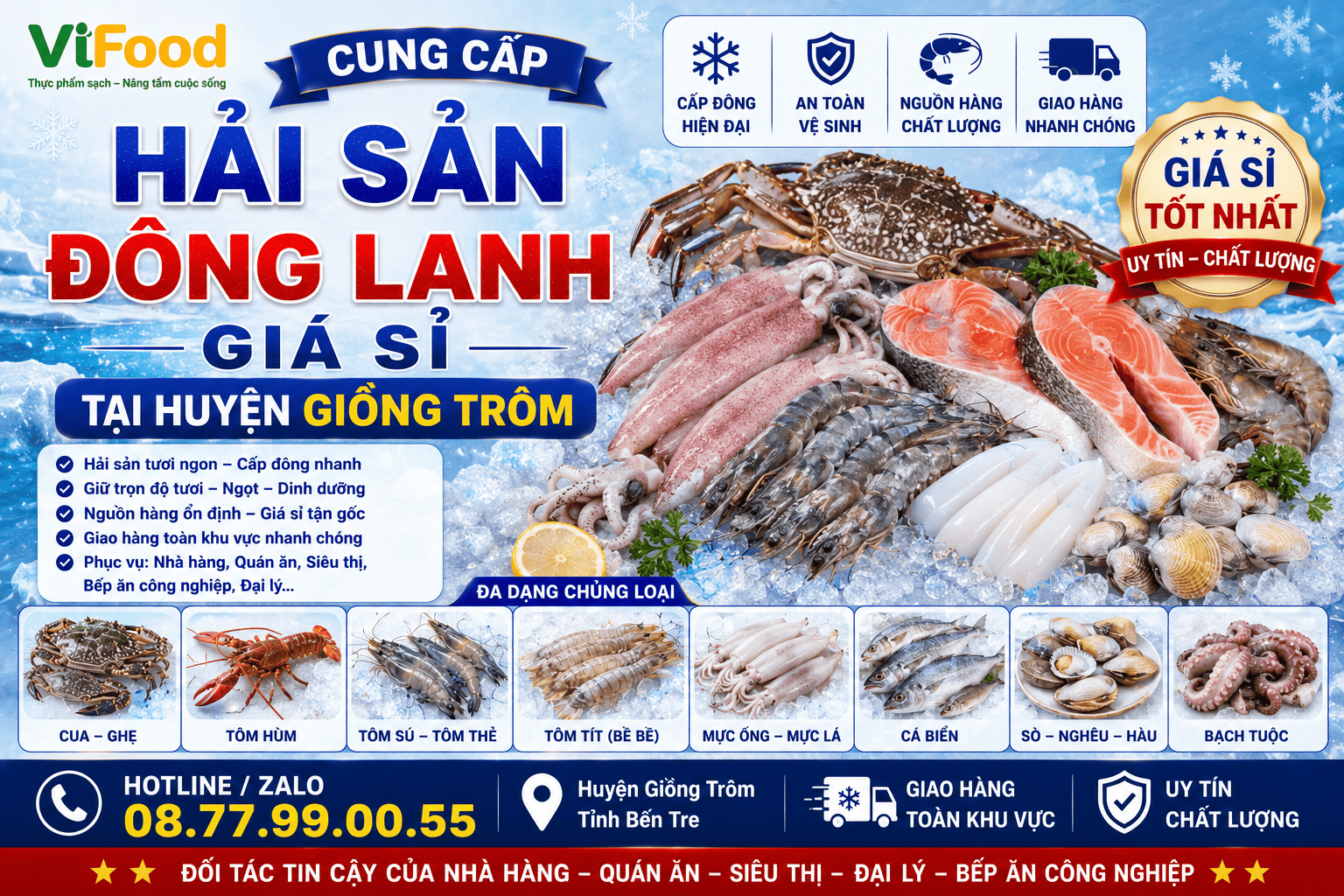 Cung cấp Hải sản đông lạnh giá sỉ tại Huyện Giồng Trôm