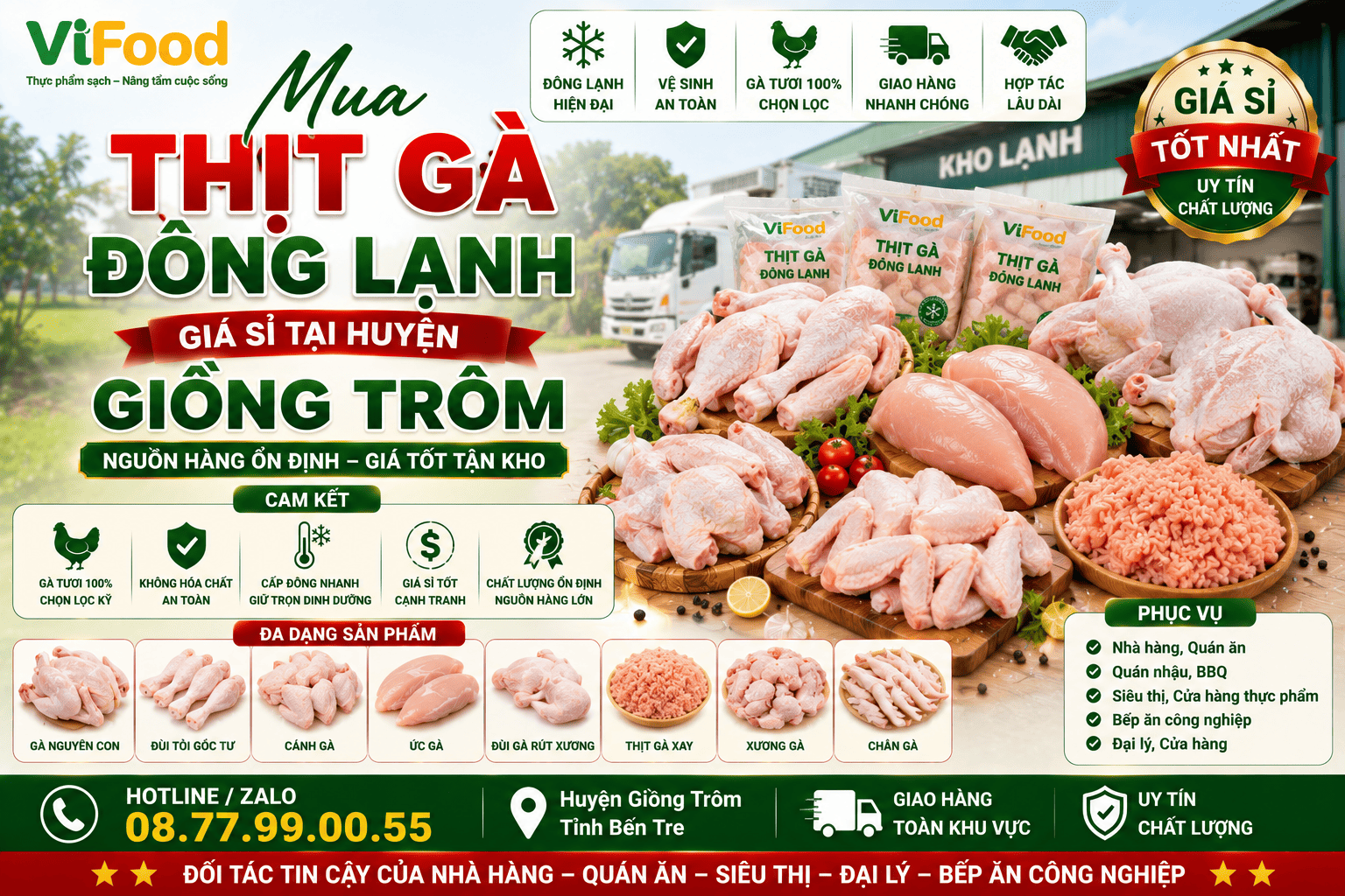 Mua Thịt gà đông lạnh giá sỉ tại Huyện Giồng Trôm