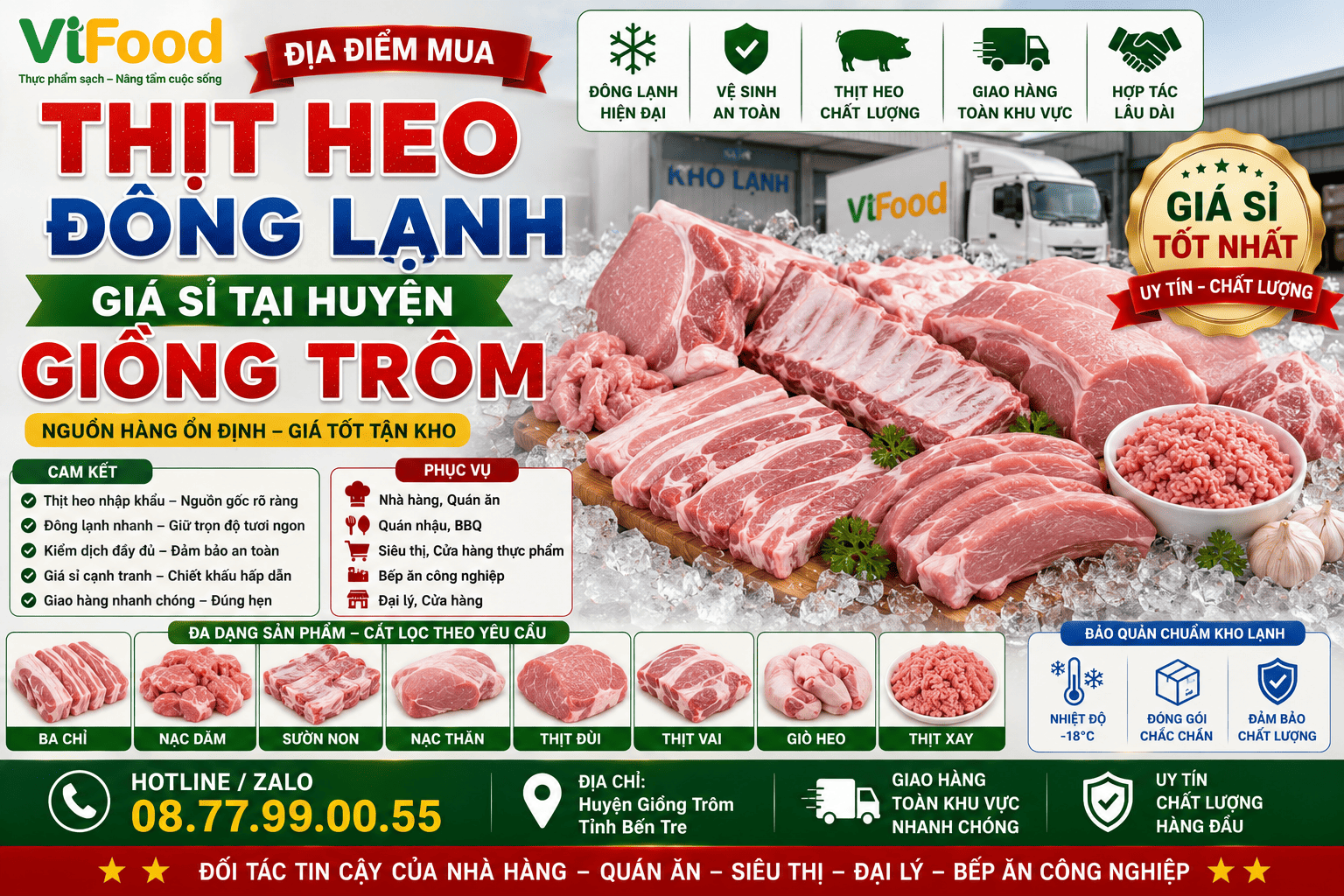 Địa điểm mua Thịt heo đông lạnh giá sỉ tại Huyện Giồng Trôm