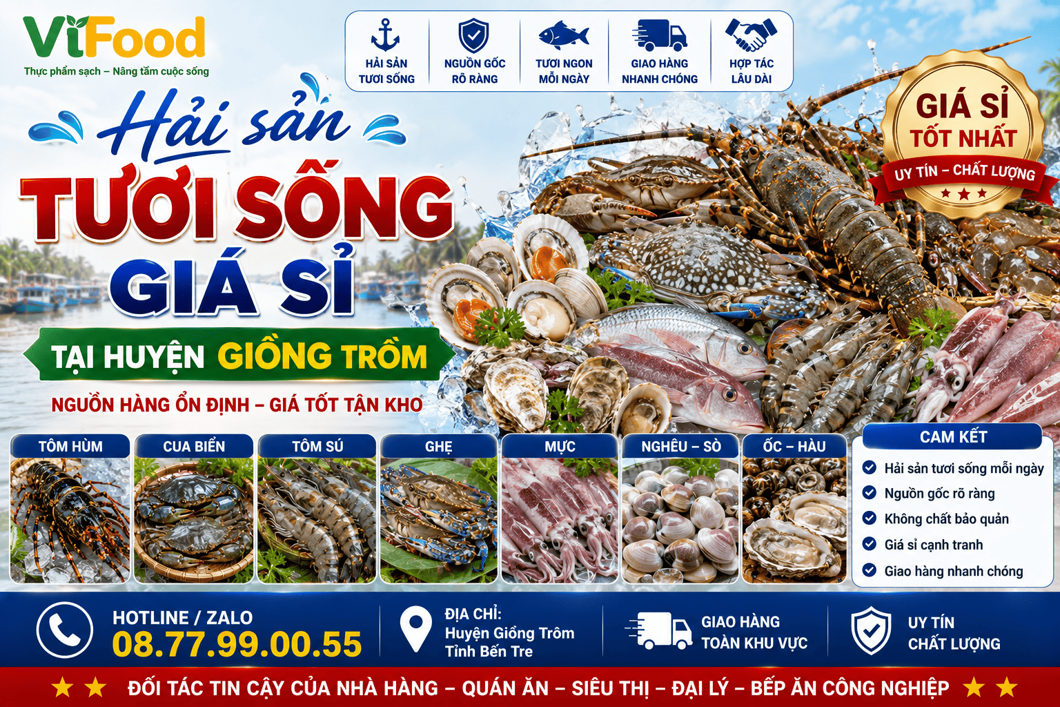 Hải sản tươi sống giá sỉ tại Huyện Giồng Trôm