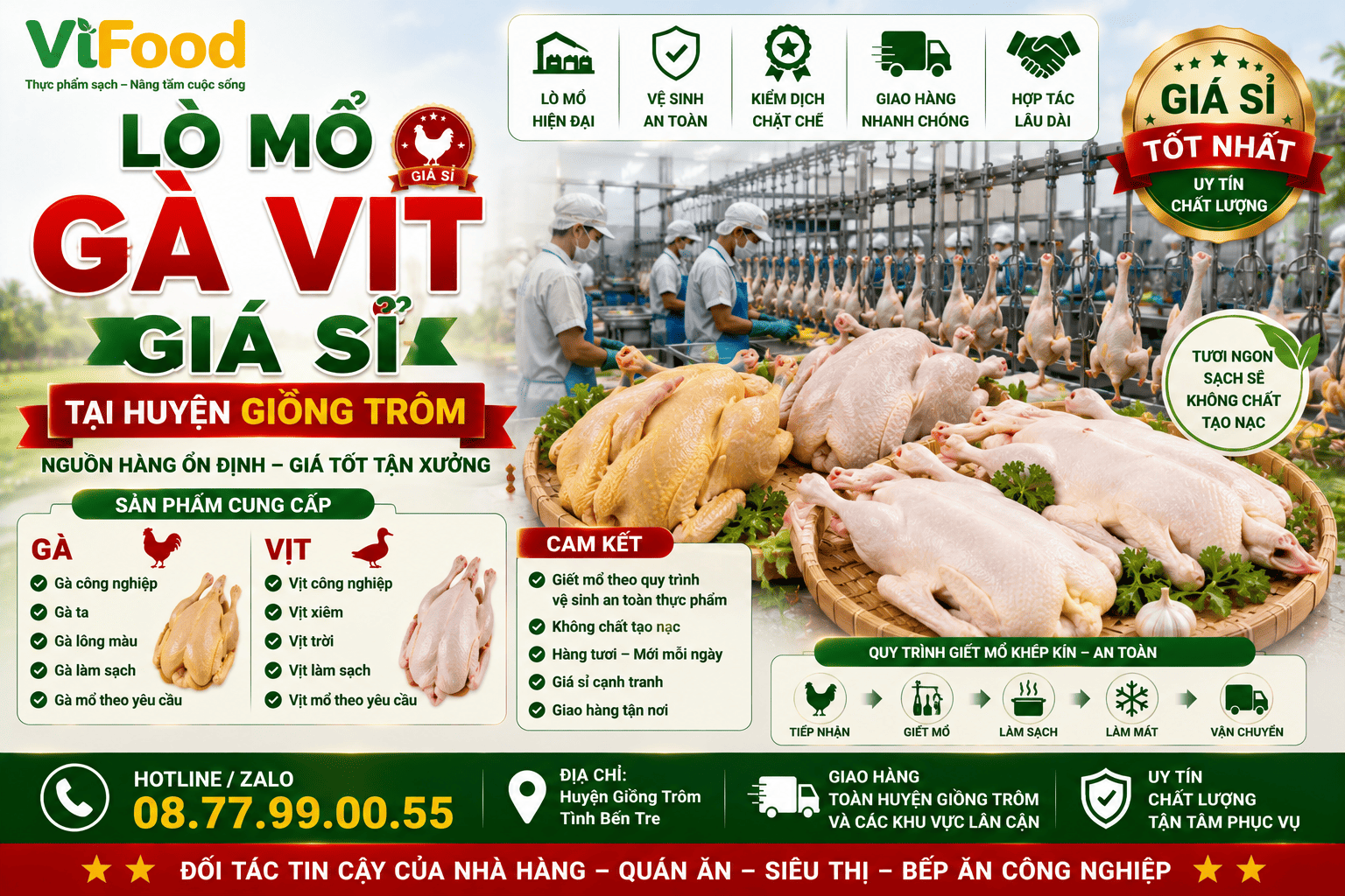 Lò mổ gà vịt giá sỉ tại Huyện Giồng Trôm