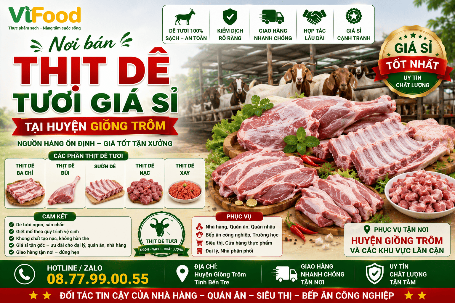 Nơi bán Thịt dê tươi giá sỉ tại Huyện Giồng Trôm