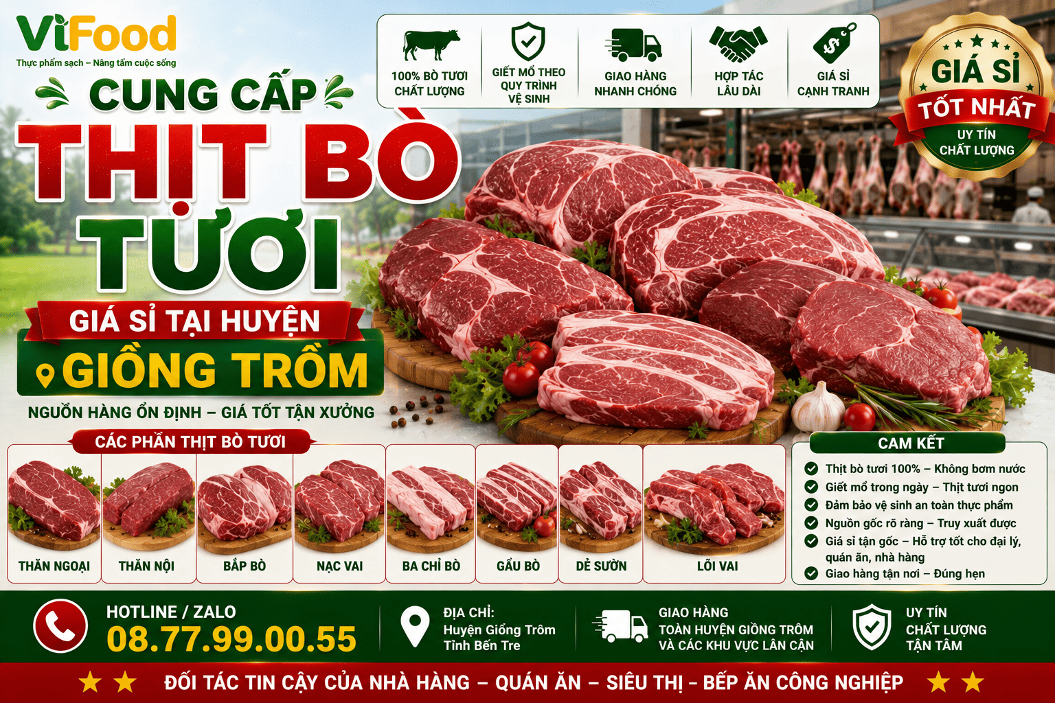 Cung cấp thịt bò tươi giá sỉ tại Huyện Giồng Trôm