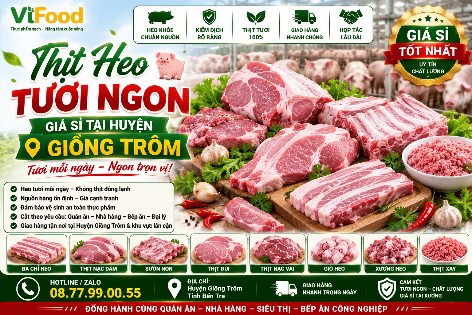 Thịt heo tươi ngon giá sỉ tại Huyện Giồng Trôm