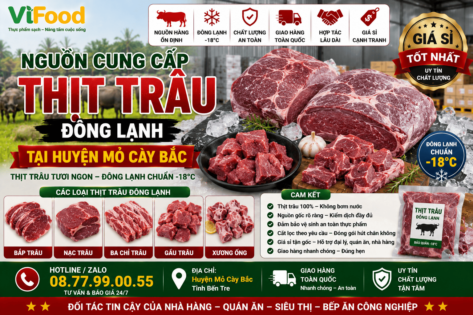 Nguồn cung cấp thịt trâu đông lạnh tại Huyện Mỏ Cày Bắc