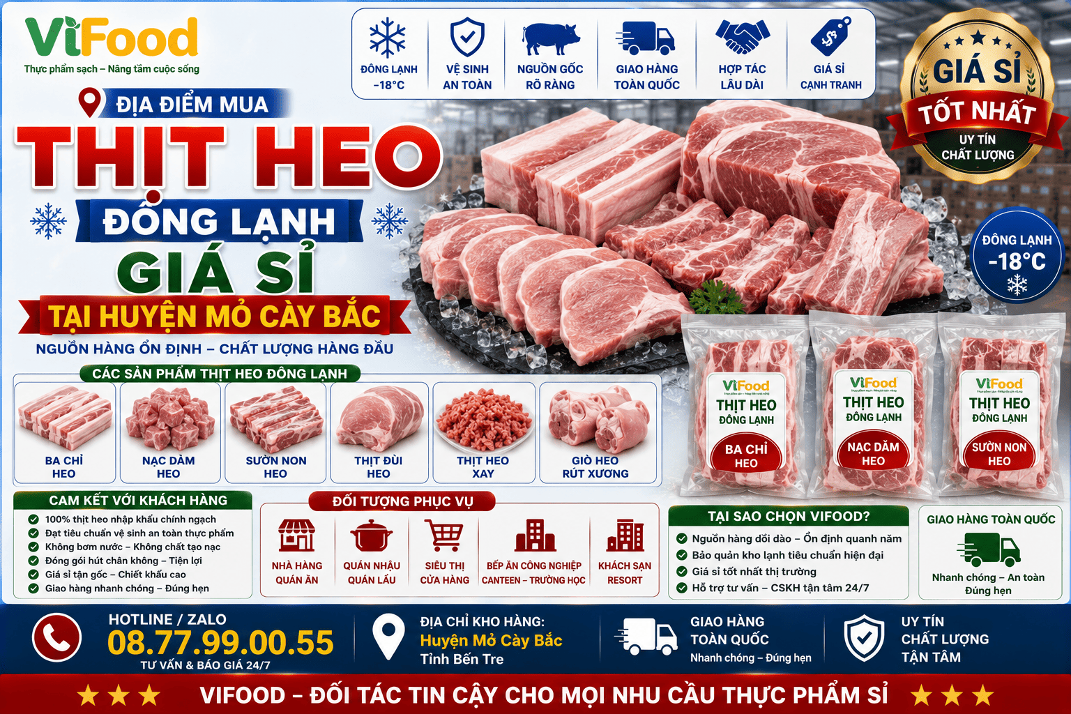 Địa điểm mua Thịt heo đông lạnh giá sỉ tại Huyện Mỏ Cày Bắc