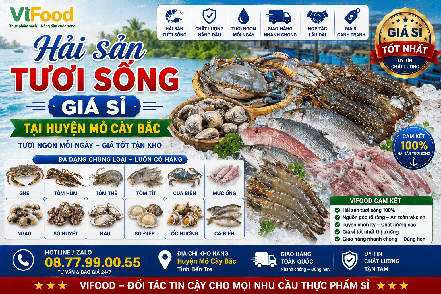 Hải sản tươi sống giá sỉ tại Huyện Mỏ Cày Bắc