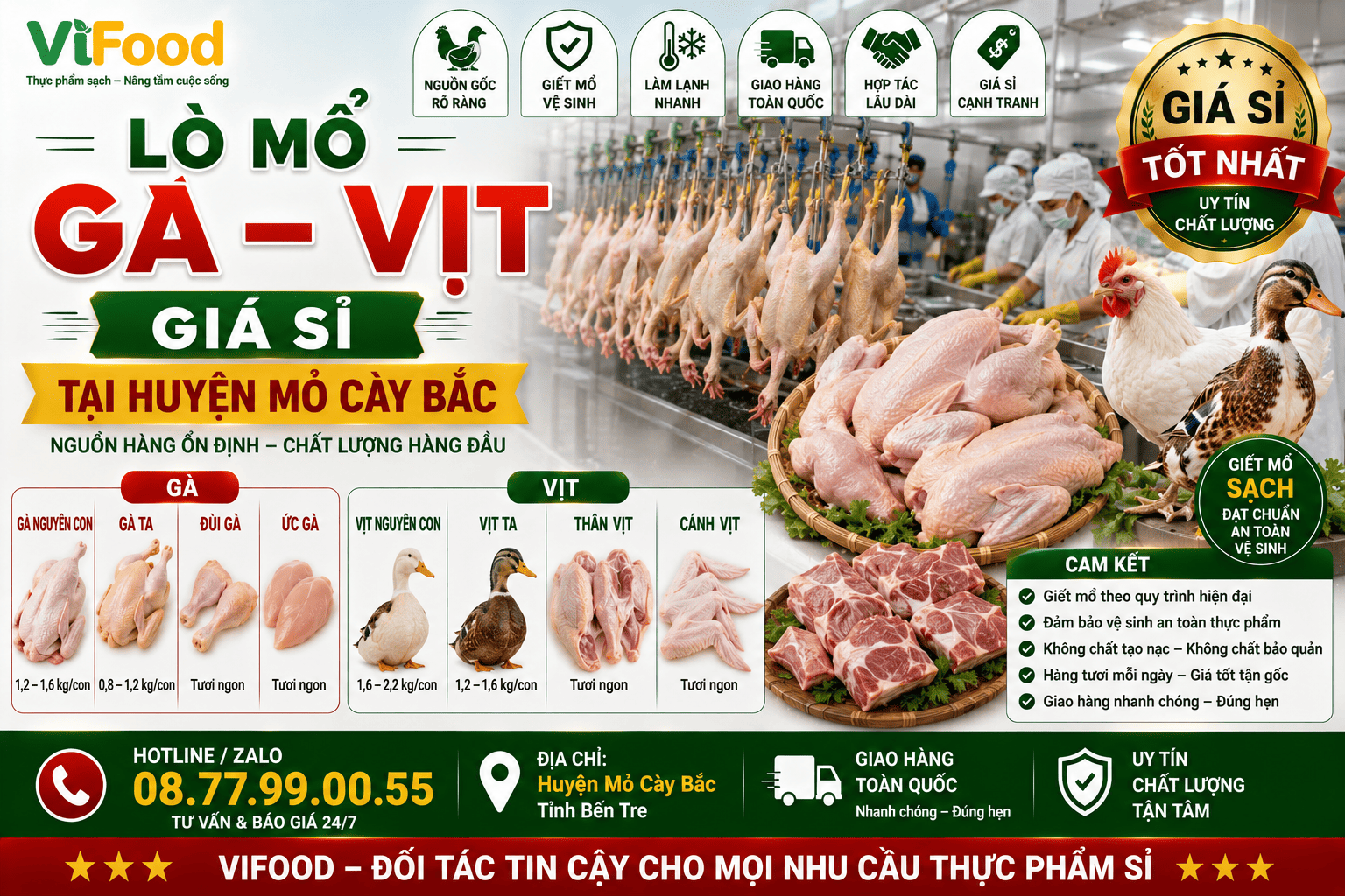 Lò mổ gà vịt giá sỉ tại Huyện Mỏ Cày Bắc