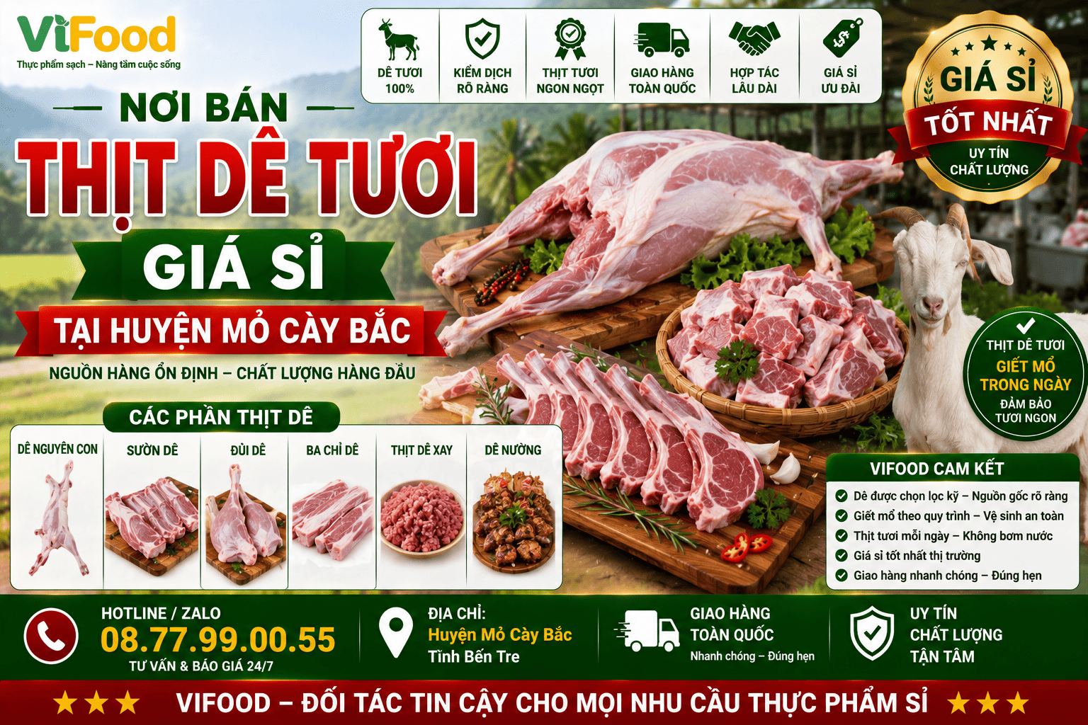 Nơi bán Thịt dê tươi giá sỉ tại Huyện Mỏ Cày Bắc