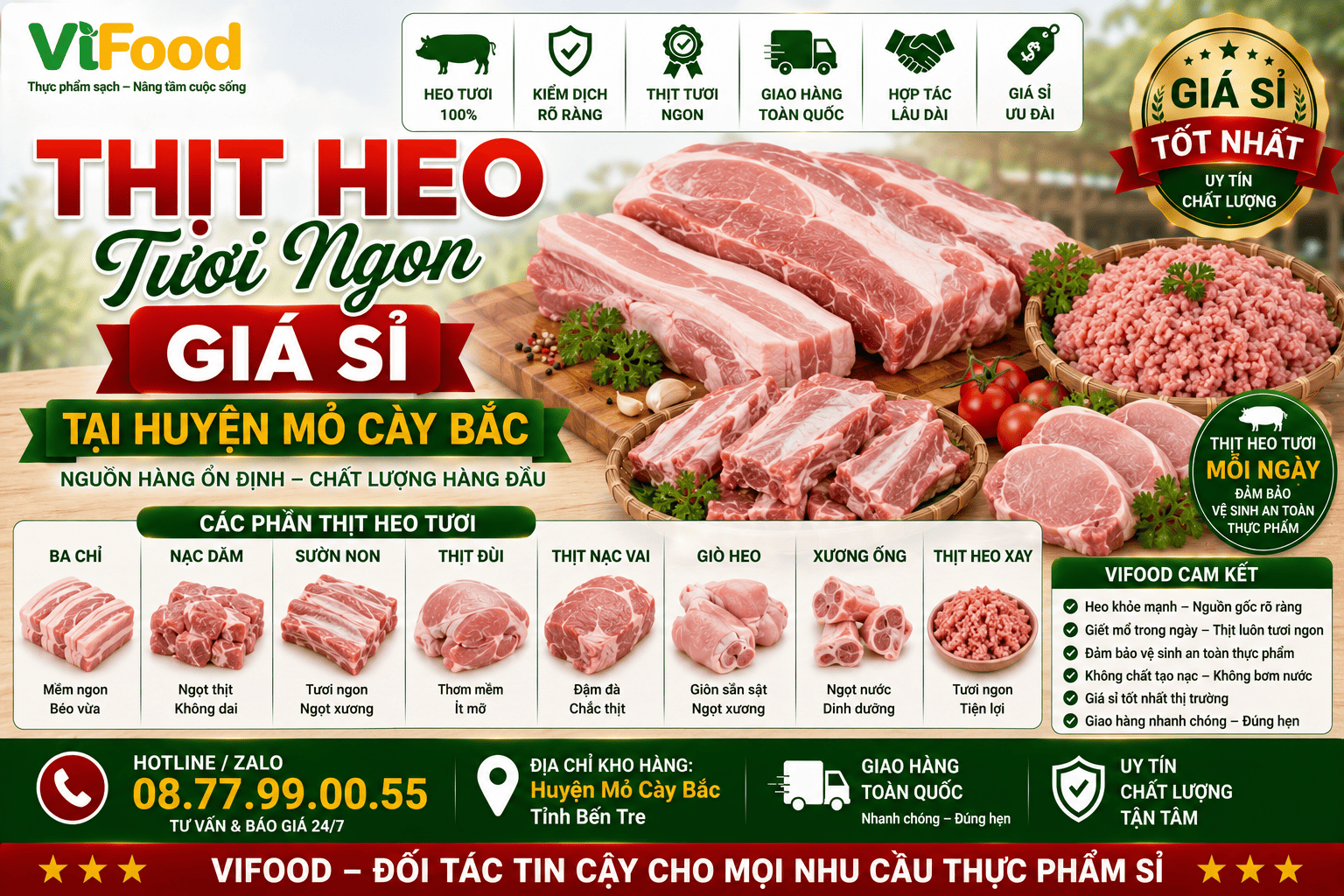 Thịt heo tươi ngon giá sỉ tại Huyện Mỏ Cày Bắc
