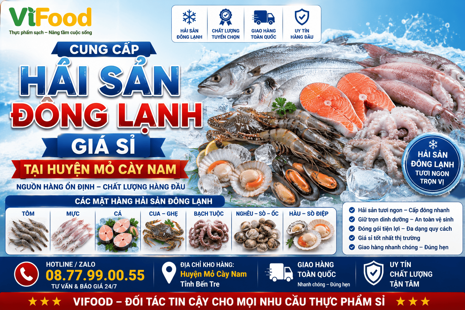 Cung cấp Hải sản đông lạnh giá sỉ tại Huyện Mỏ Cày Nam