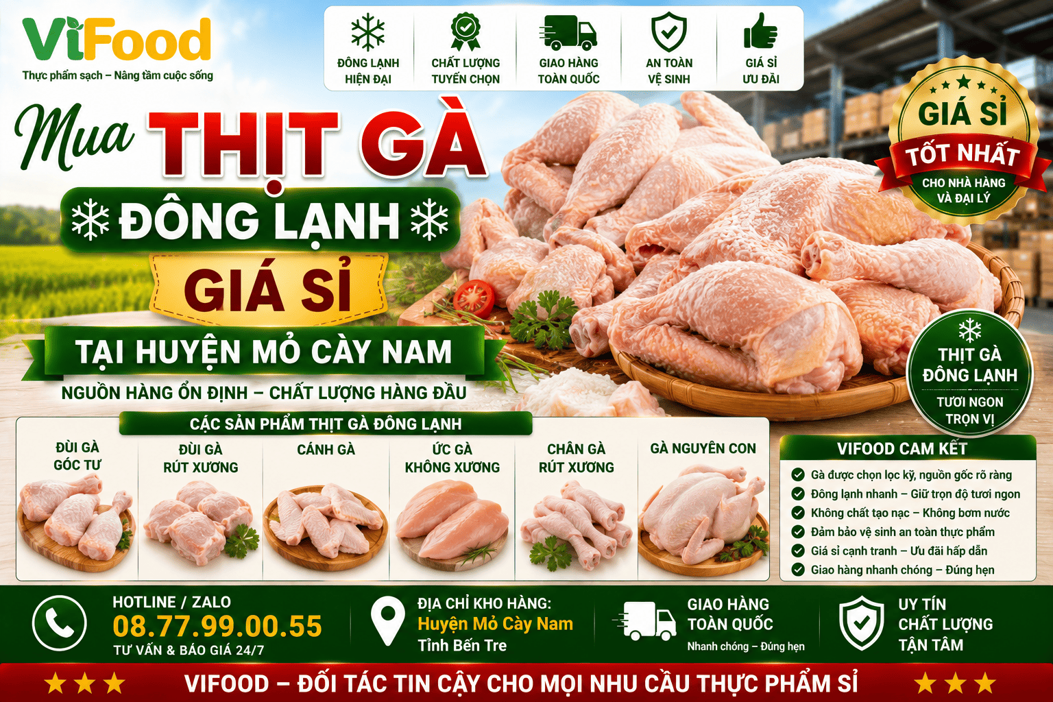 Mua Thịt gà đông lạnh giá sỉ tại Huyện Mỏ Cày Nam