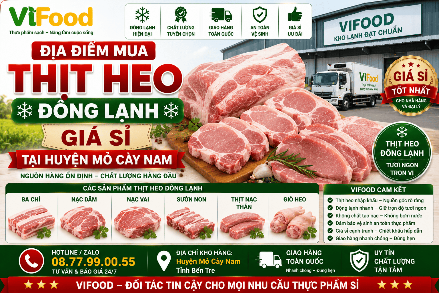 Địa điểm mua Thịt heo đông lạnh giá sỉ tại Huyện Mỏ Cày Nam