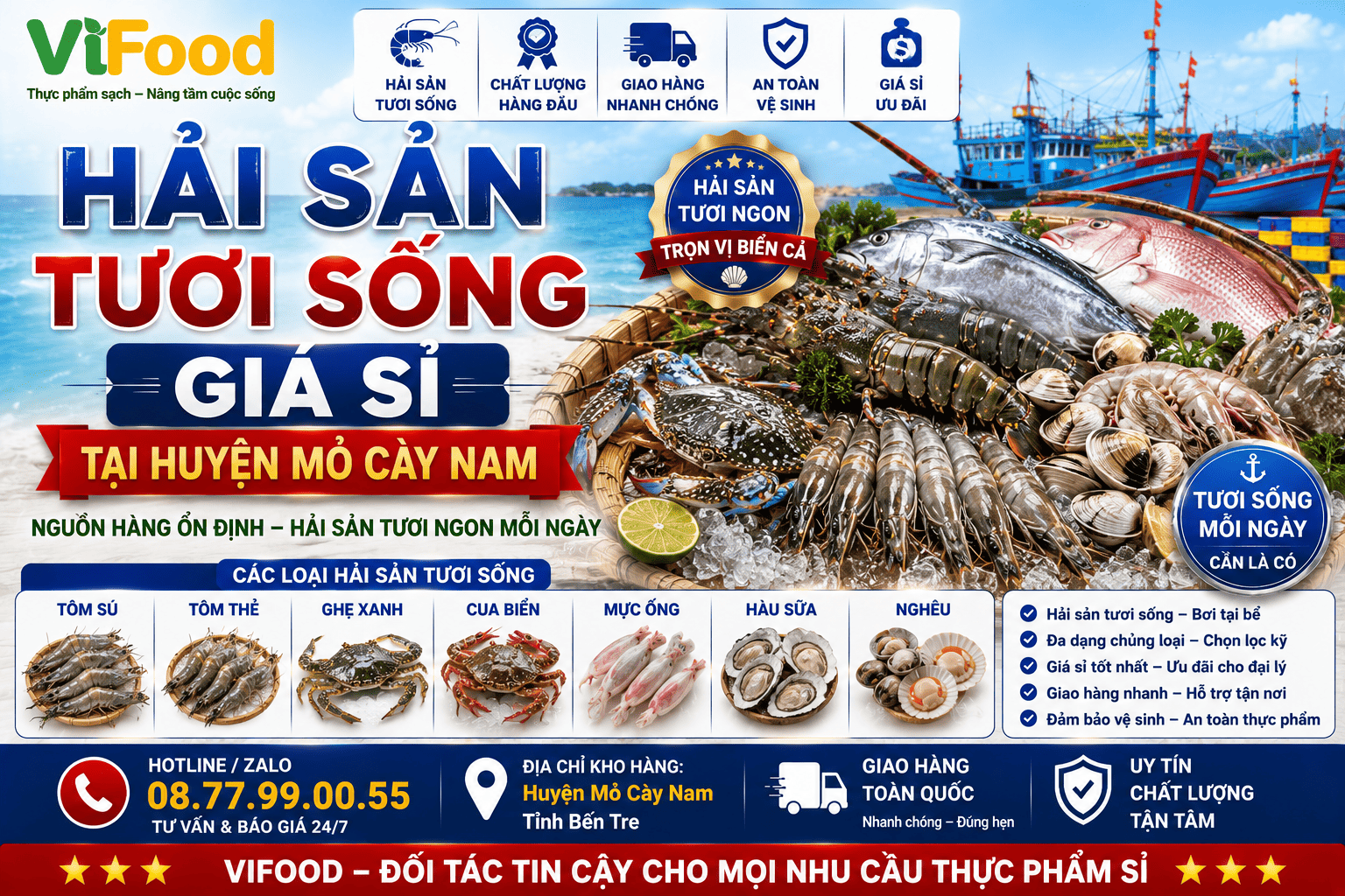 Hải sản tươi sống giá sỉ tại Huyện Mỏ Cày Nam