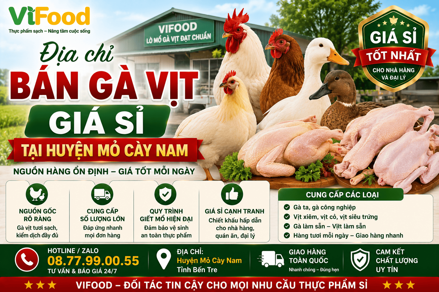 Lò mổ gà vịt giá sỉ tại Huyện Mỏ Cày Nam
