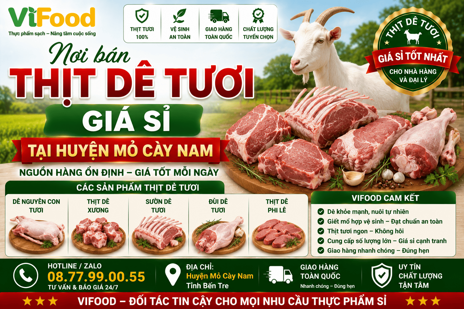 Nơi bán Thịt dê tươi giá sỉ tại Huyện Mỏ Cày Nam