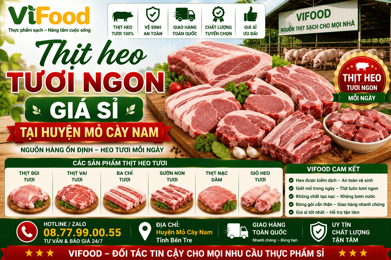 Thịt heo tươi ngon giá sỉ tại Huyện Mỏ Cày Nam