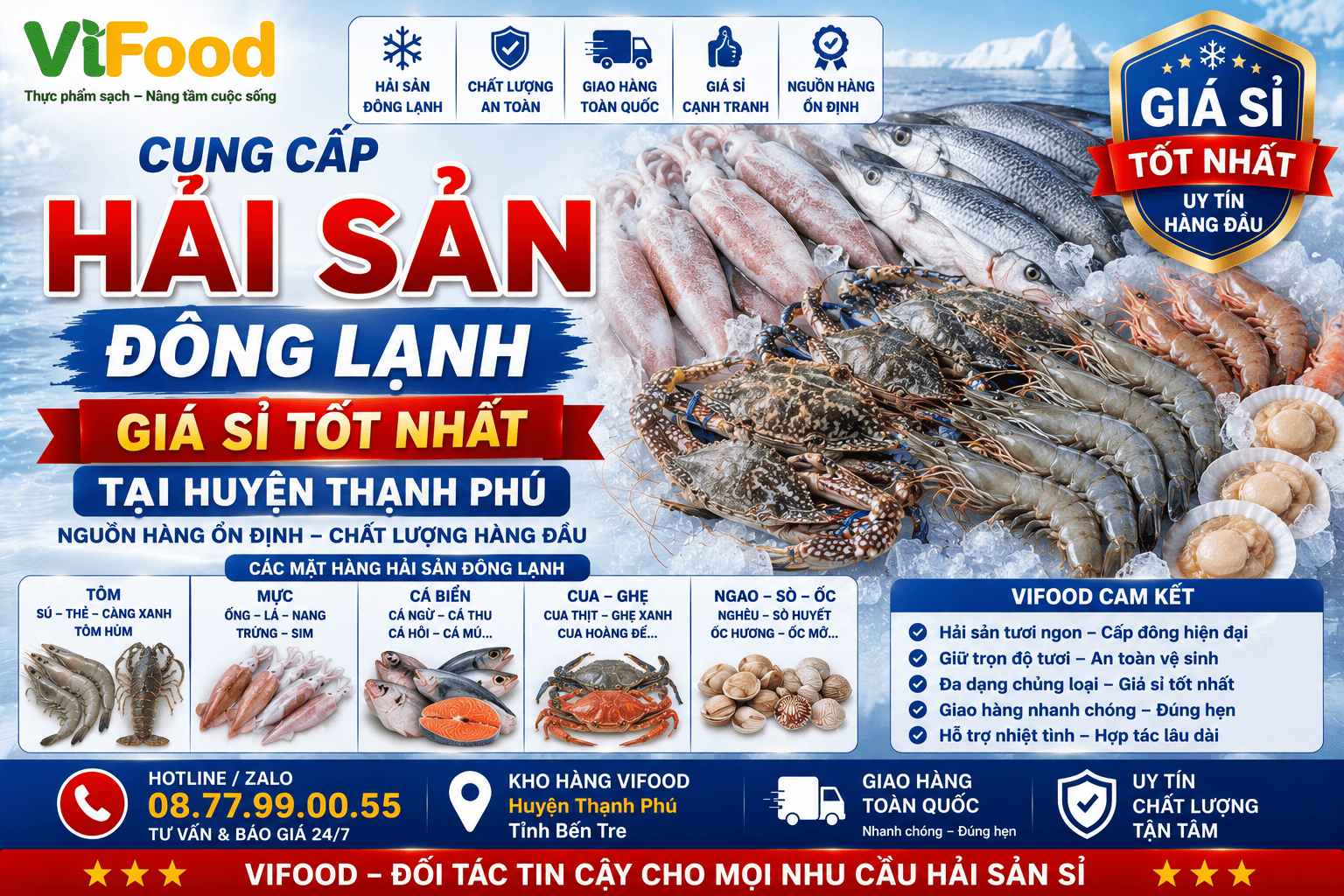 Cung cấp Hải sản đông lạnh giá sỉ tại Huyện Thạnh Phú