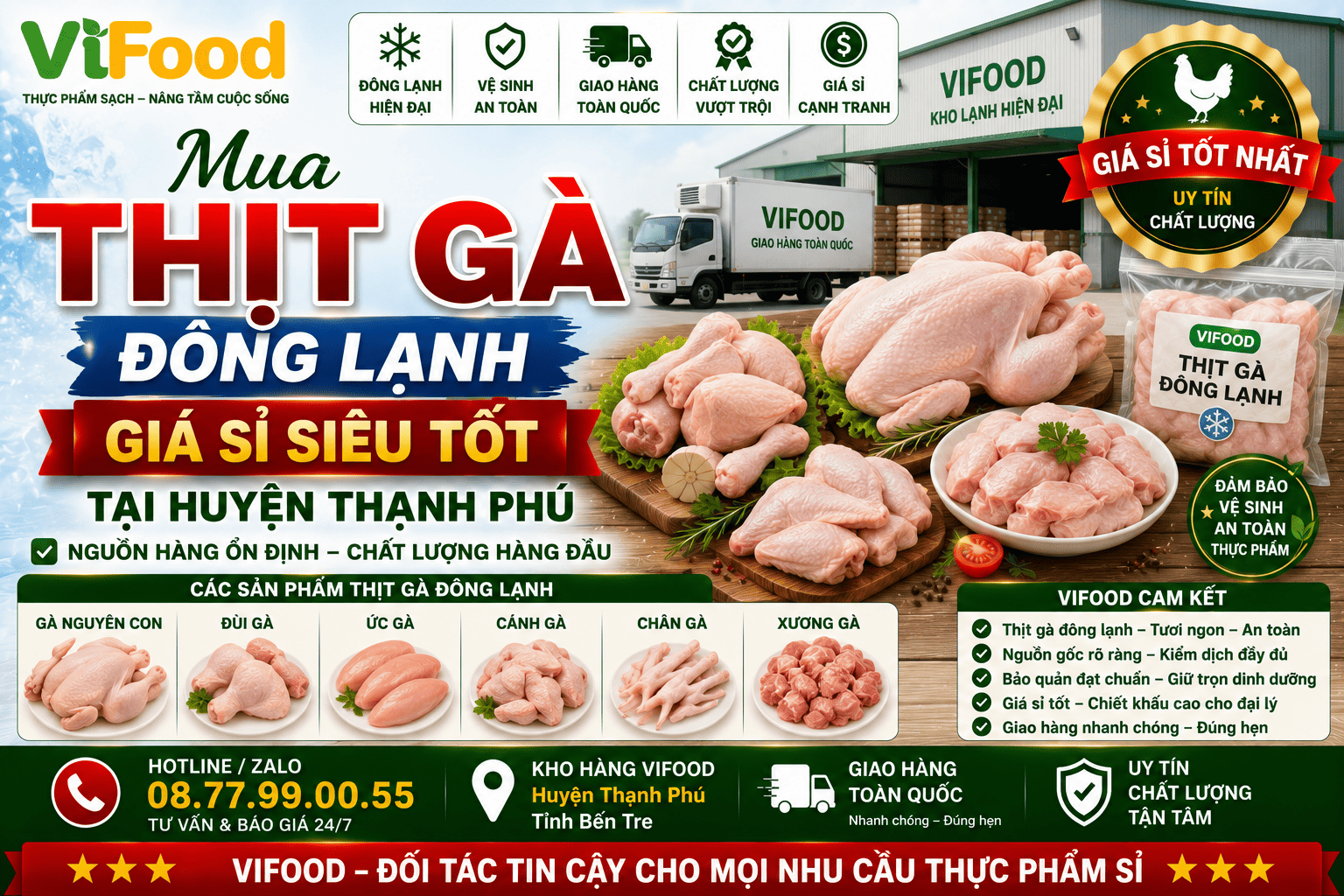 Mua Thịt gà đông lạnh giá sỉ tại Huyện Thạnh Phú