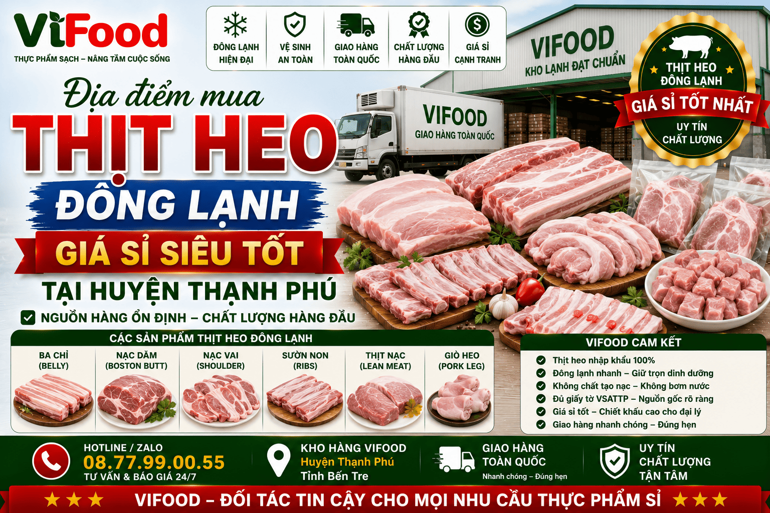 Địa điểm mua Thịt heo đông lạnh giá sỉ tại Huyện Thạnh Phú