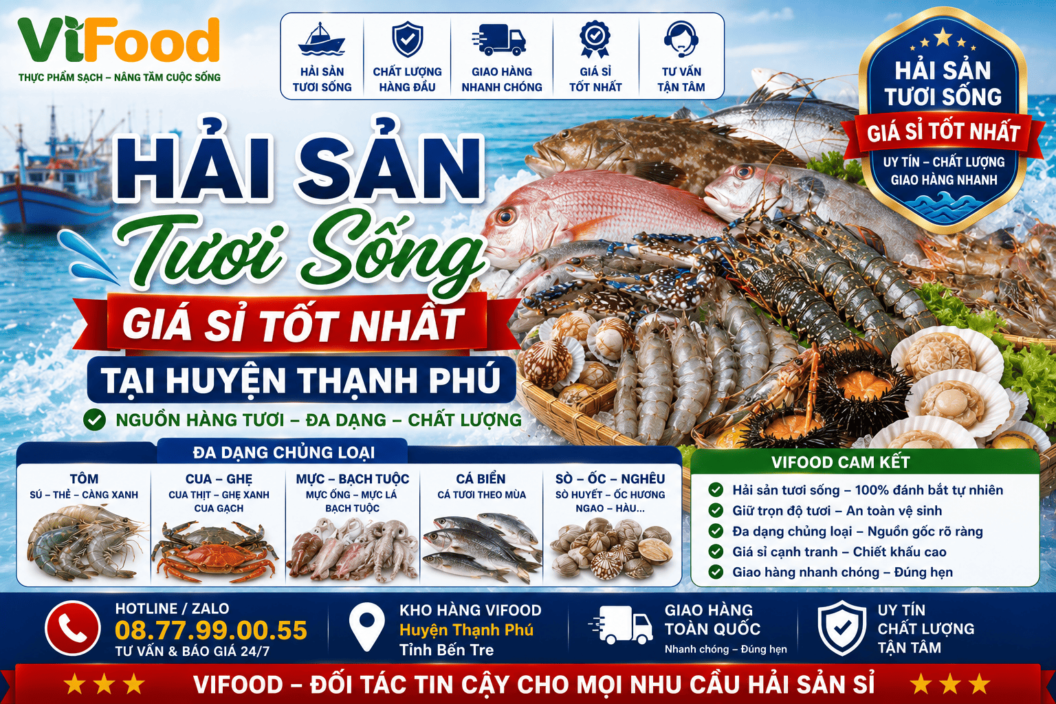 Hải sản tươi sống giá sỉ tại Huyện Thạnh Phú