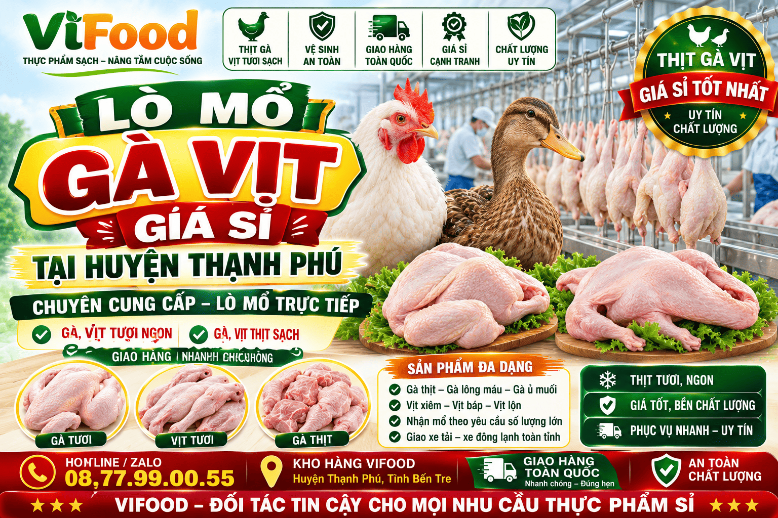 Lò mổ gà vịt giá sỉ tại Huyện Thạnh Phú
