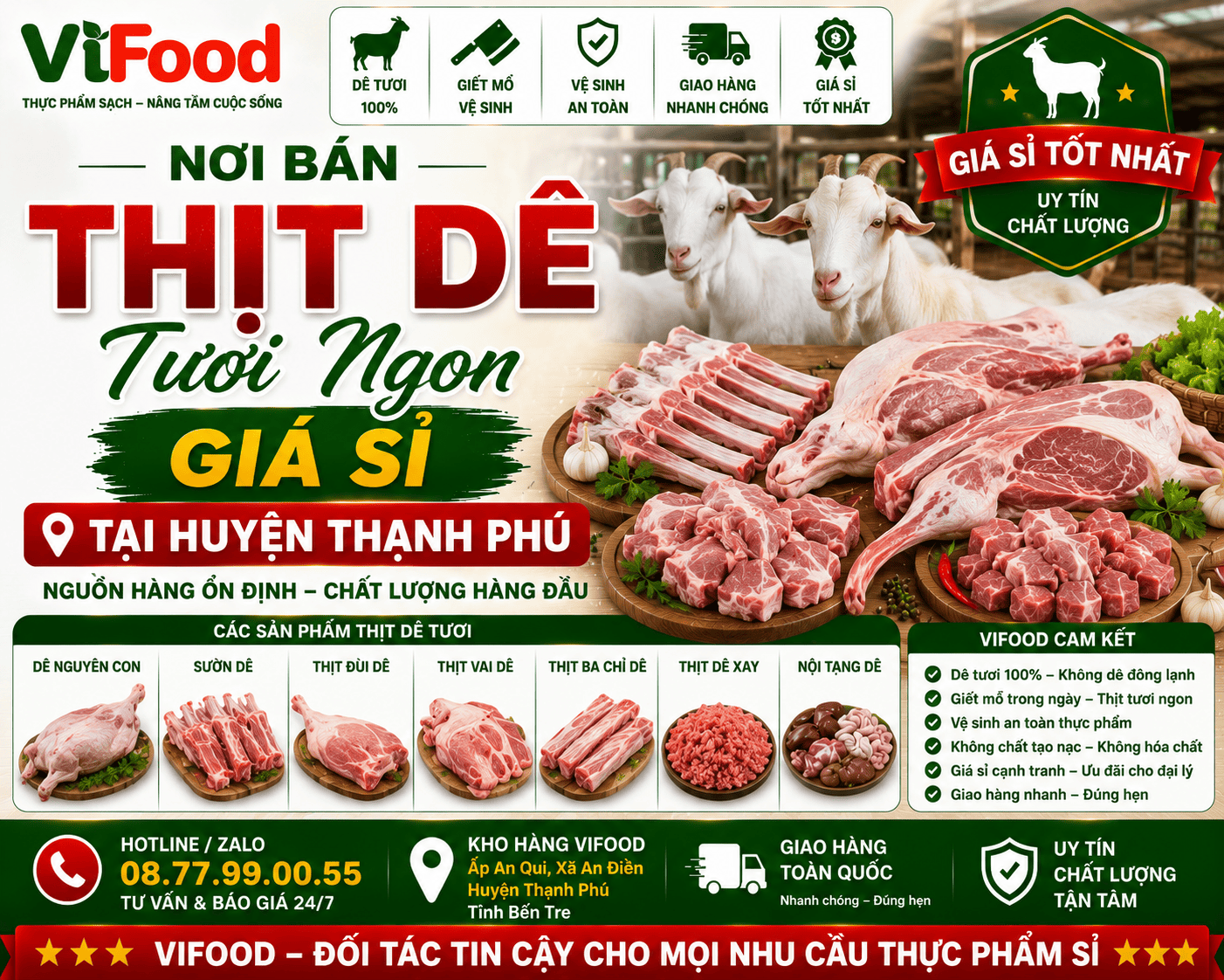 Nơi bán Thịt dê tươi giá sỉ tại Huyện Thạnh Phú