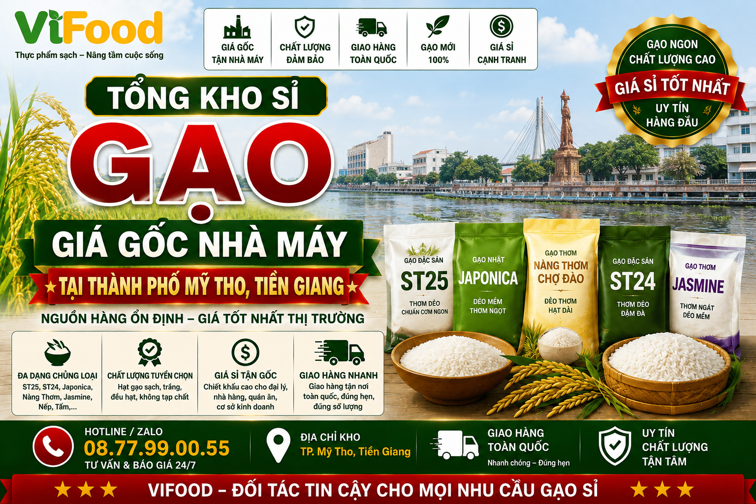 Tổng Kho Gạo Sỉ Giá Gốc Tại TP. Mỹ Tho, Tỉnh Tiền Giang