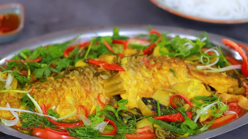 Thành phẩm cá chép om dưa chua